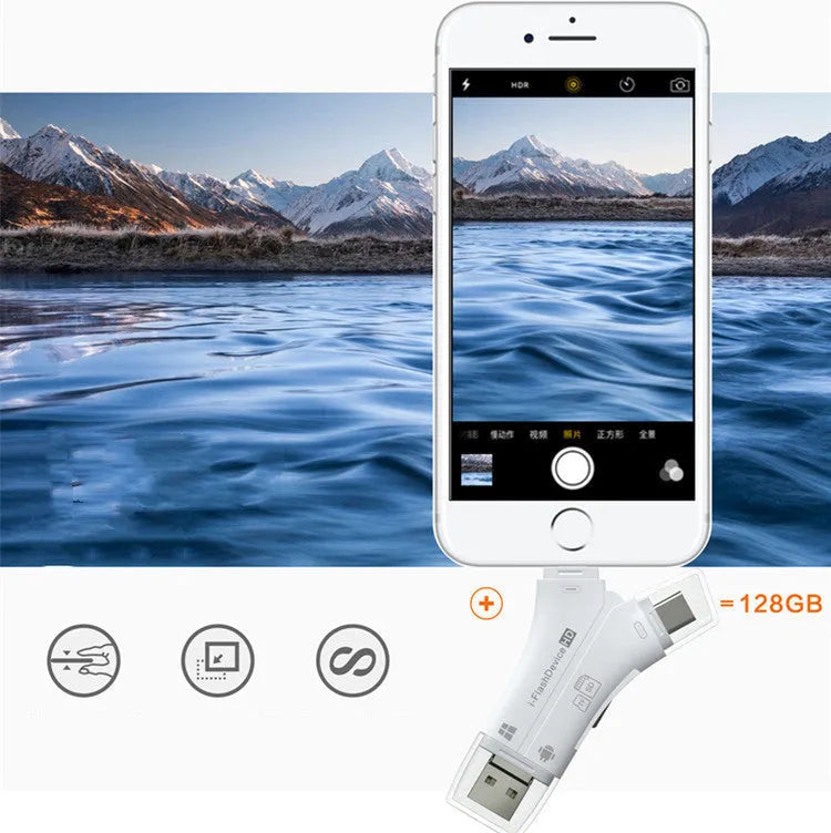 White ABS mobile phone memory card reader supporting SD and TF cards via USB 2.0