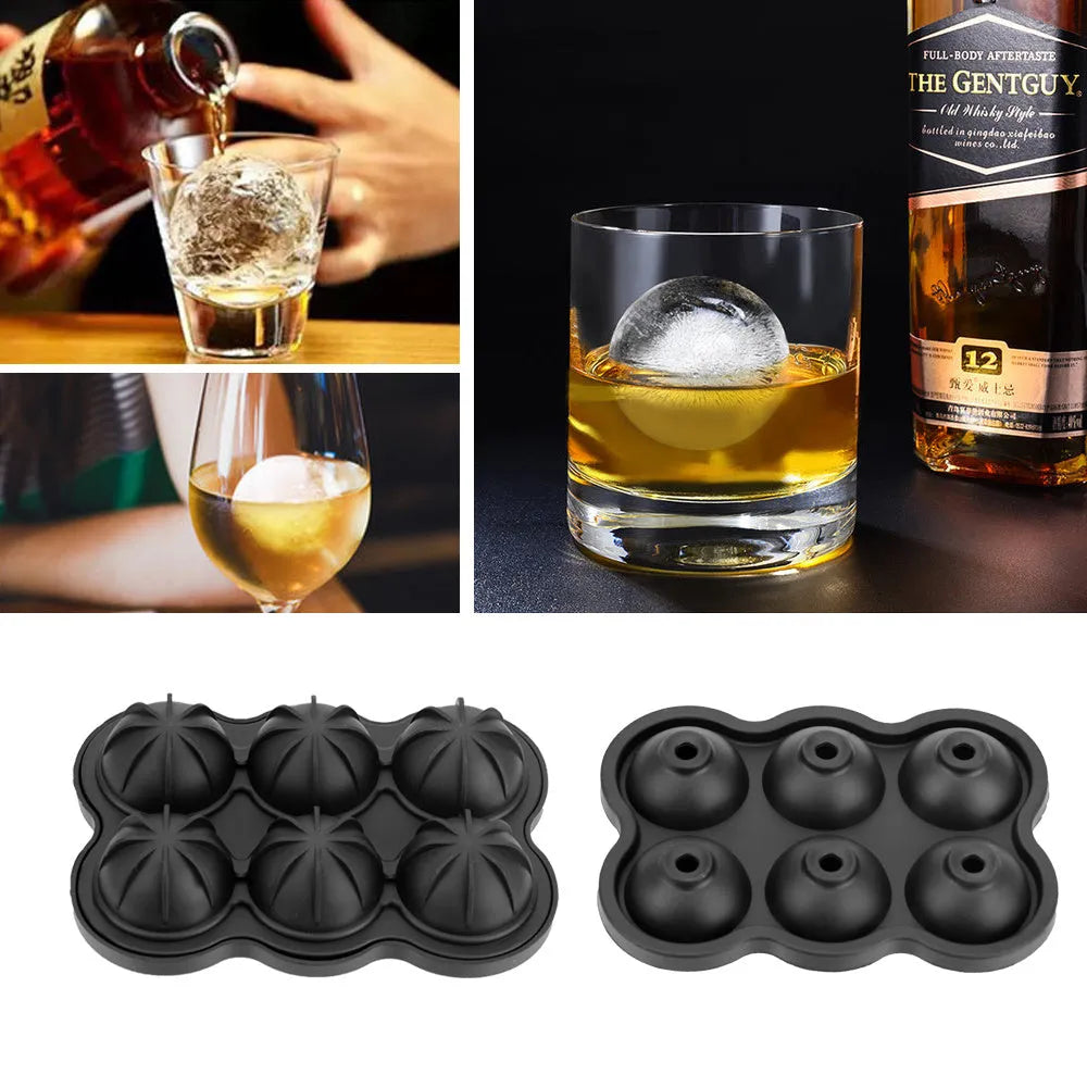 Large silicone ice cube maker with six 4.5cm sphere cavities in black