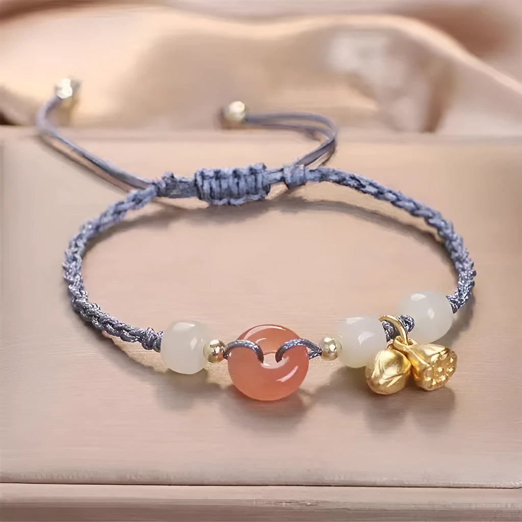 Hetian jade bracelet with constellation carving and adjustable coloured strap