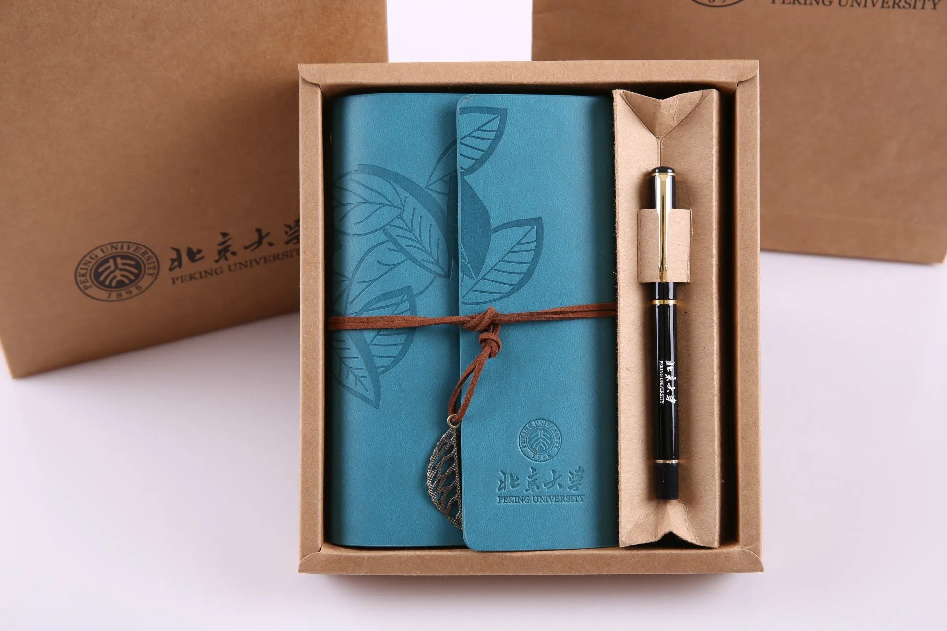 Artificial leather leaf-shaped notepad diary with beige paper, 150 pages, brown colour, large size