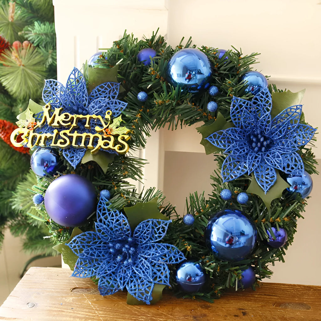 30cm multicolour plastic Christmas wreath decoration in six colour variations