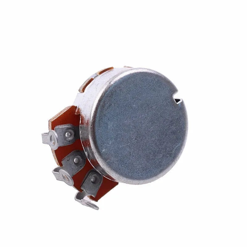 A single silver metal potentiometer knob for an electric guitar's tone or volume control.