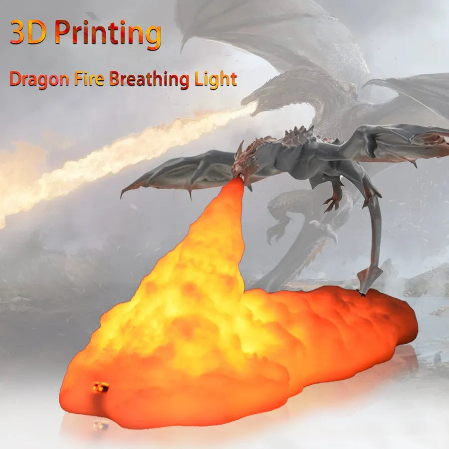 3D printed biodegradable PLA dragon LED night light with warm glow, rechargeable, blue and red colour options