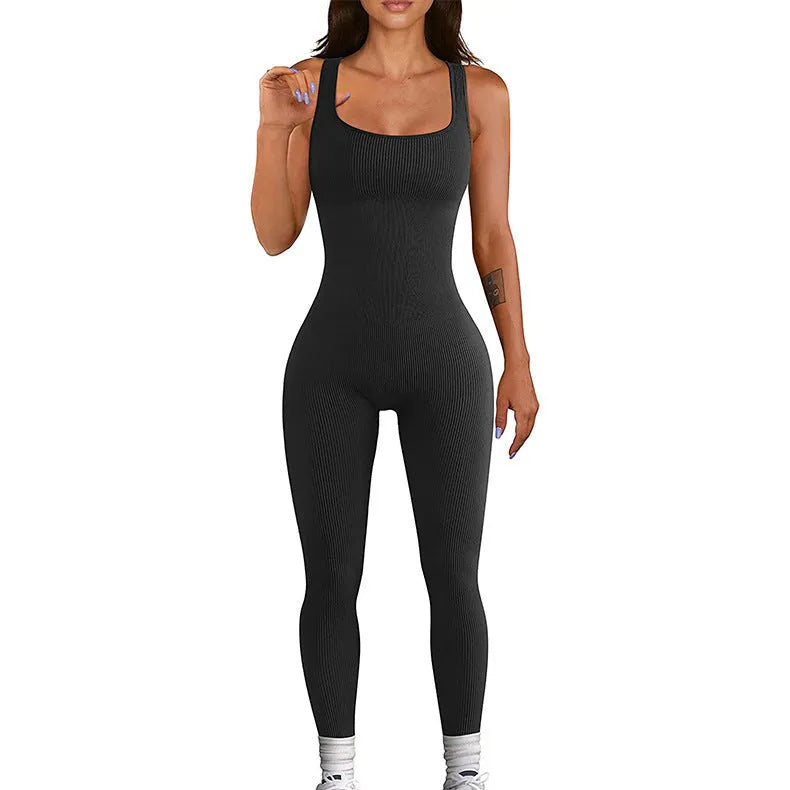 Women's long sleeve spandex suspender tights in beige with button details.