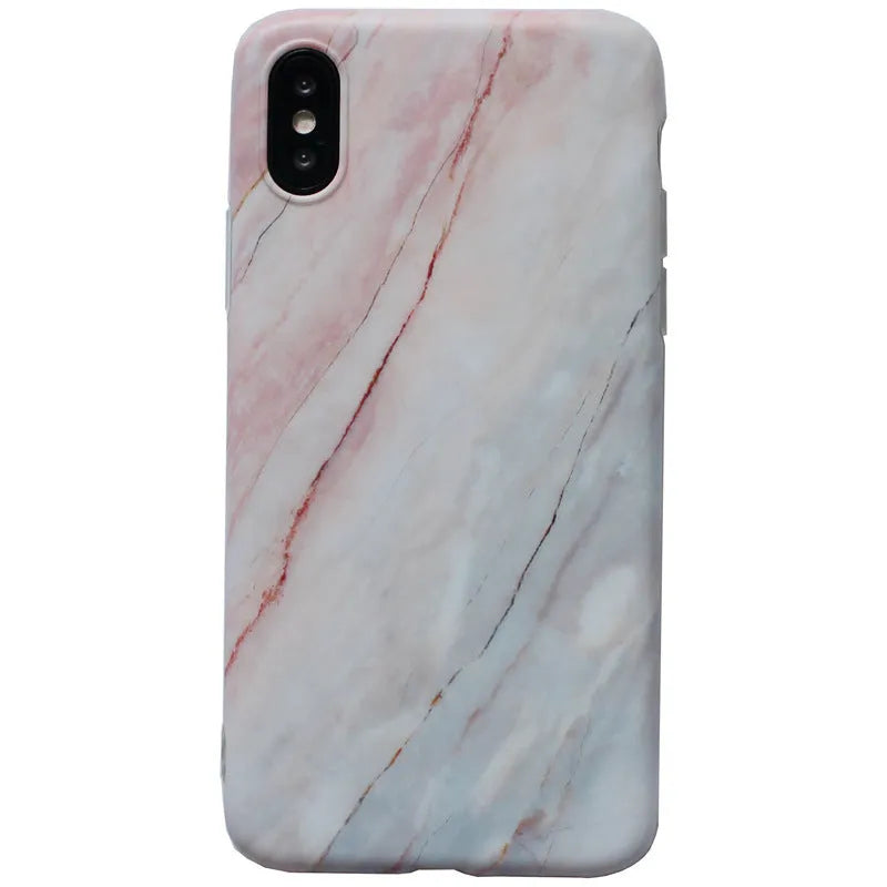 Silicone marble and camouflage phone case for iPhone 6 to XS Max in white crack, black crack, white marble, red, and nude