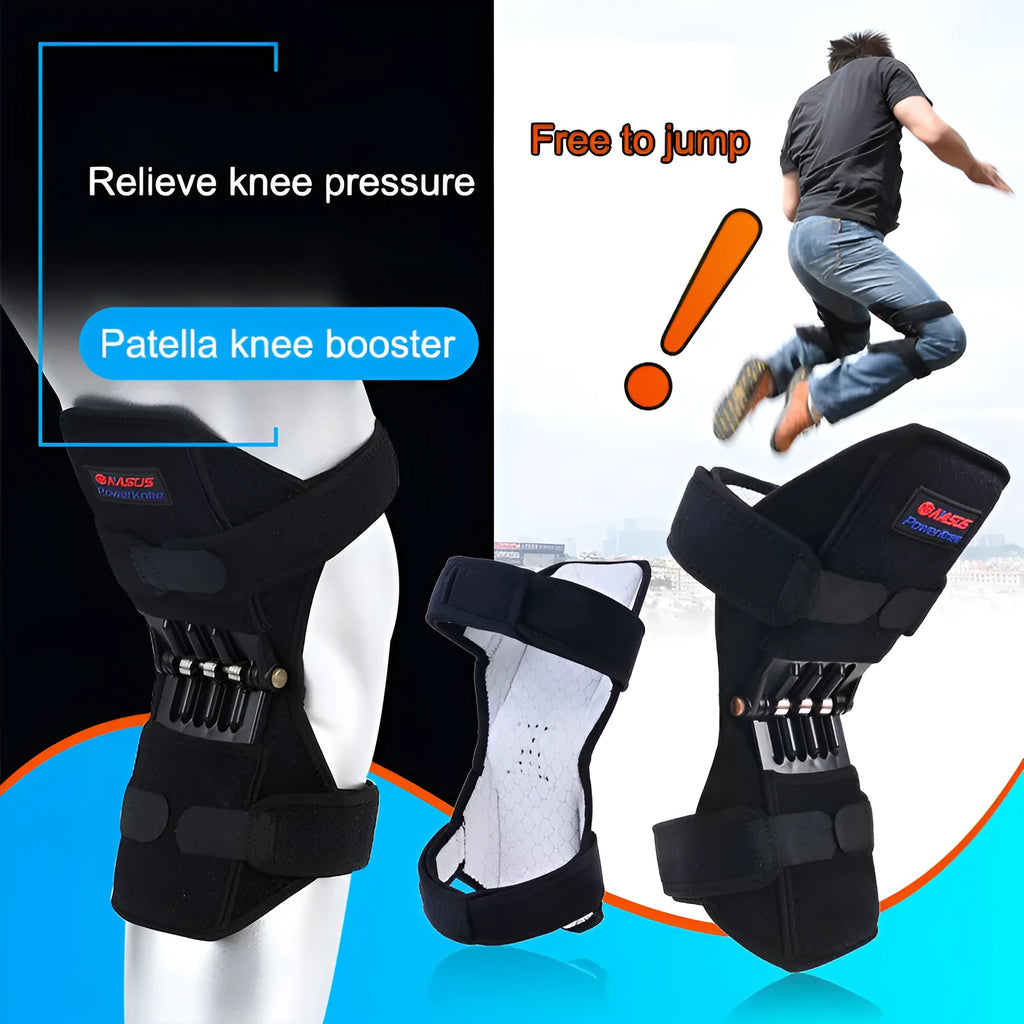 Adjustable knee brace with patella booster spring for mountaineering and sports activities