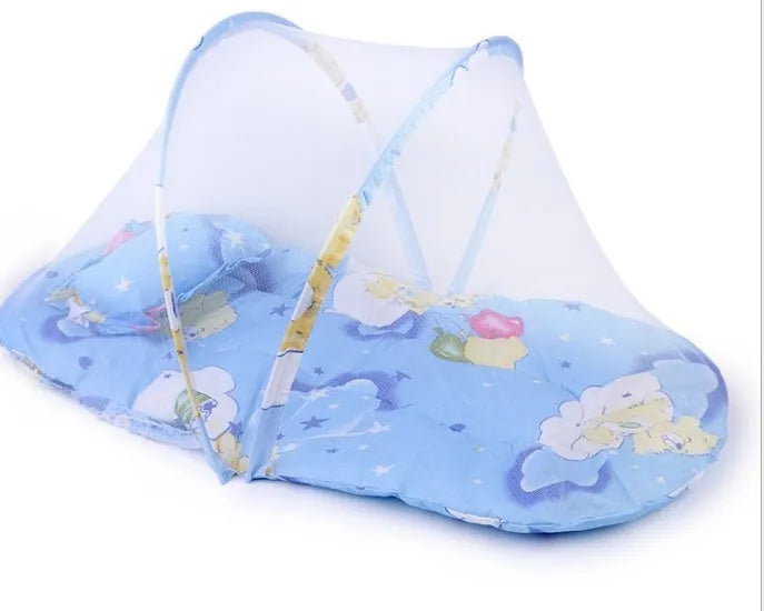 Portable foldable baby mosquito net tent with stainless steel frame and sleeping cushion