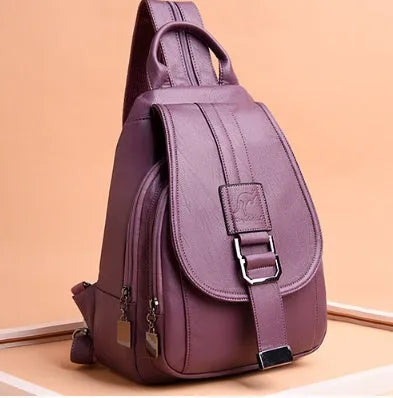 Women's waterproof PU leather backpack in medium size with double straps, available in five colours