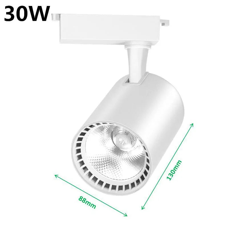 LED track spotlight in black with 24-degree beam angle and 10W power, suitable for jewellery and retail lighting