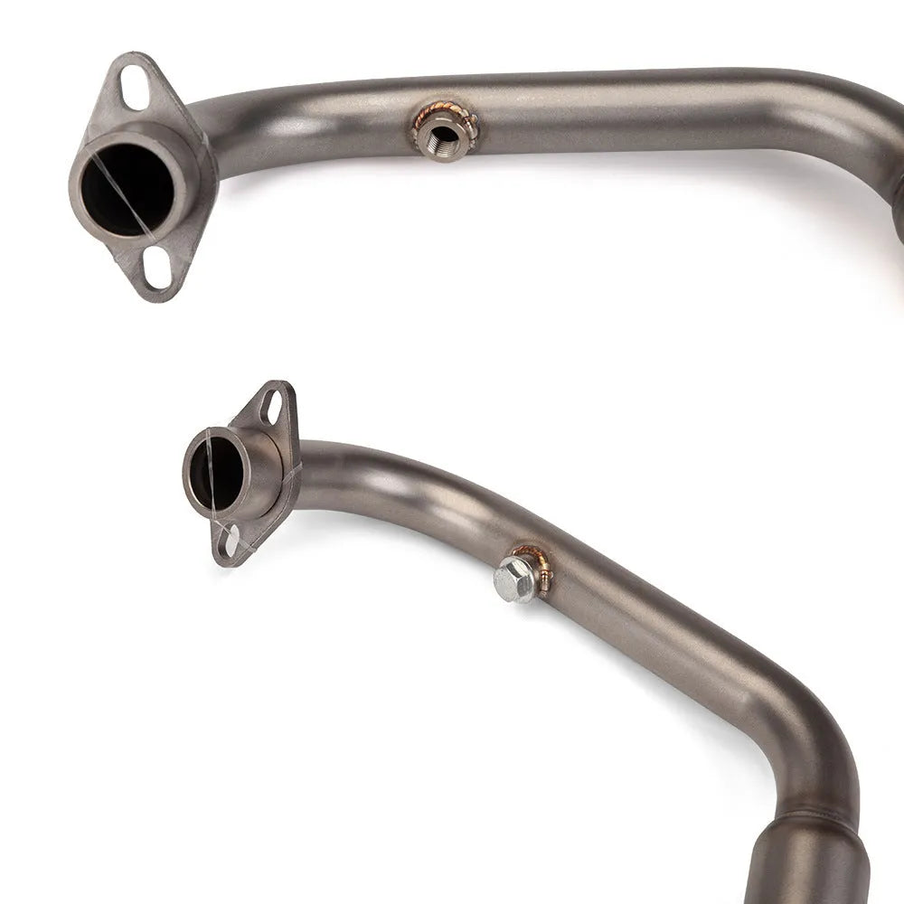 Stainless steel exhaust front section SC stern block suit for TNT125 motorcycle with round mouth in titanium colour finish