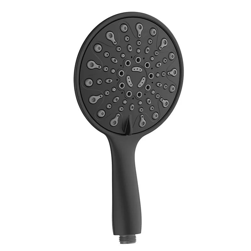 Chrome handheld shower head with six function buttons on a 6-inch ABS plastic body.