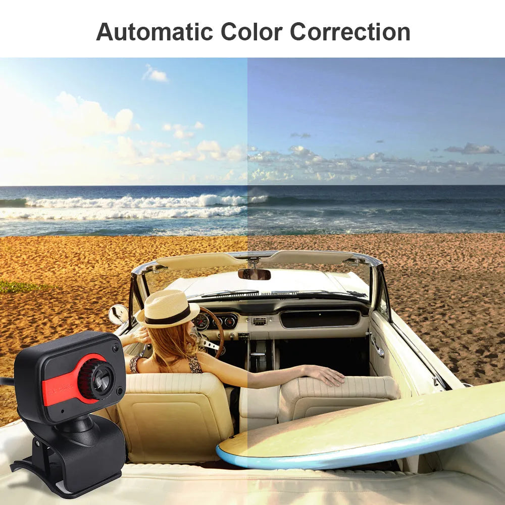 Blue mini driverless USB webcam on a stand with a 1.45m cable and 360-degree rotating head.