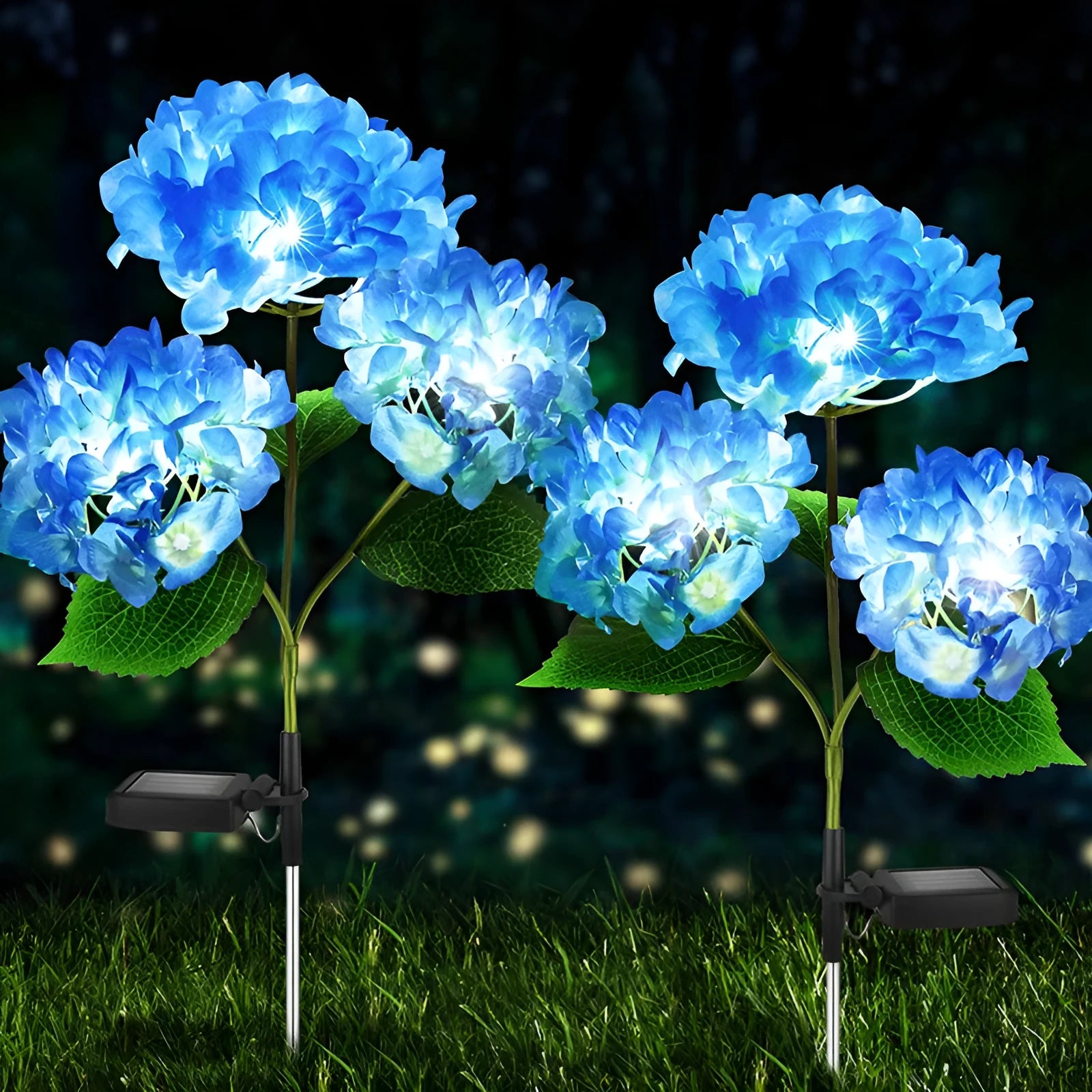 Solar hydrangea garden lights in five colours with rubber construction for outdoor decoration