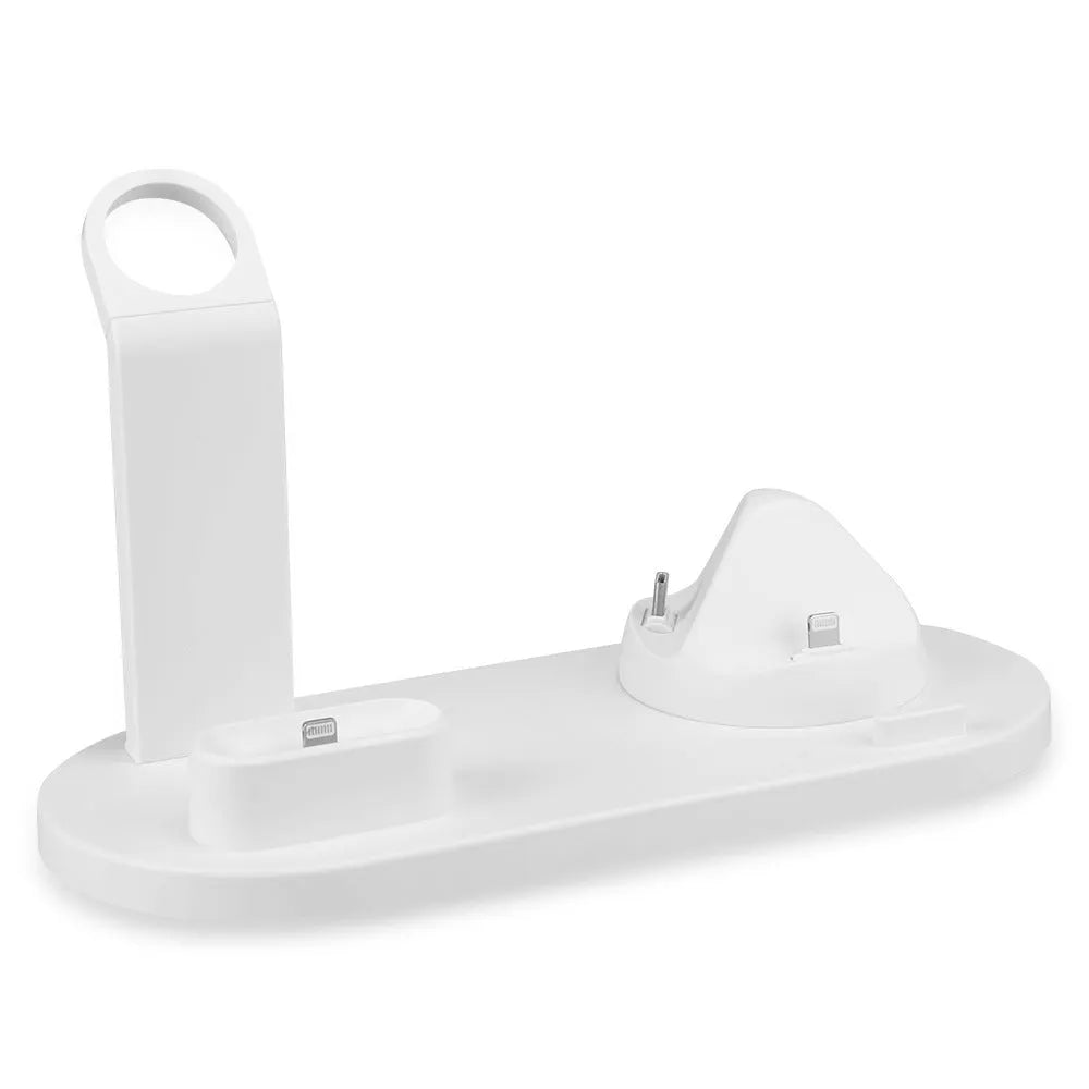 White three-in-one USB charging stand for headphones and mobile phones
