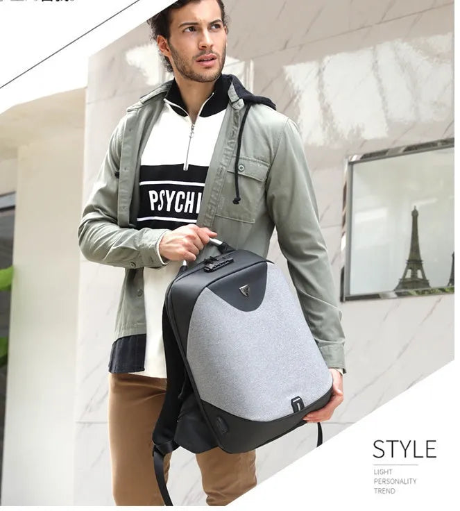 Men's anti-theft double shoulder bag polyester 15.6 inch laptop backpack black