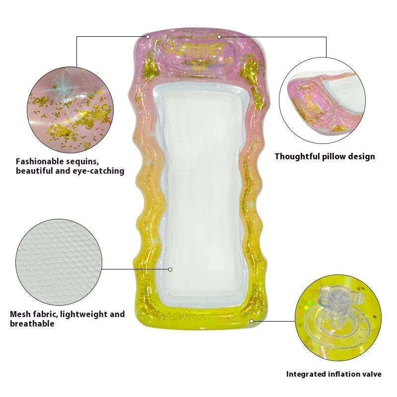 PVC inflatable floating row with thick sequins and wave gradient design in multiple colour variations