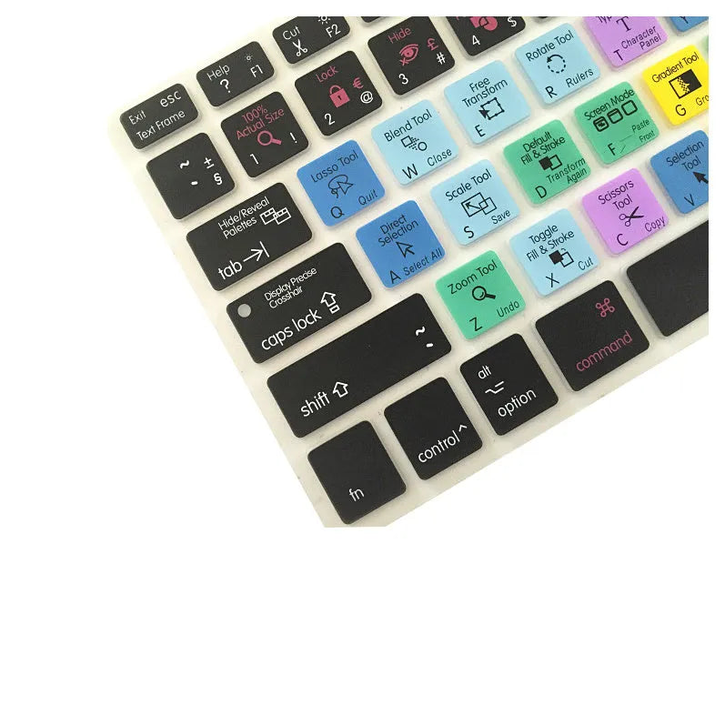 Silicone keyboard cover with Adobe Illustrator shortcuts for MacBook Pro Air 13 15 17, 28.7cm x 11.9cm.