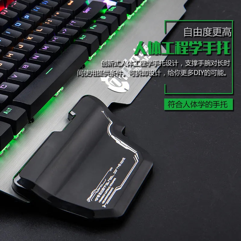 Silver gray wired mechanical gaming keyboard with metal wire frame and mixed light effects on a desktop