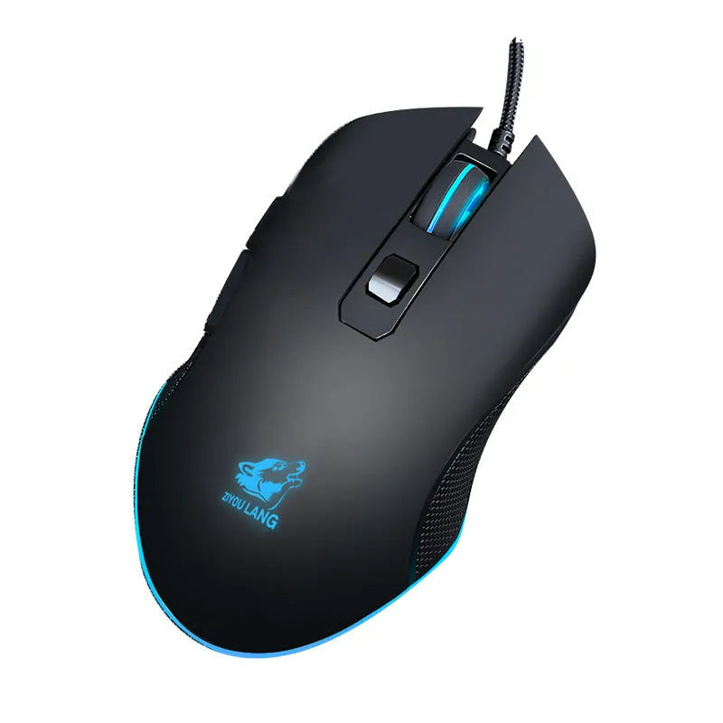 Black macro definition gaming mouse with RGB backlight and wired USB connection