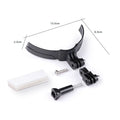 Motorcycle helmet chin camera bracket in black flexible PVC and ABS on a full-face helmet