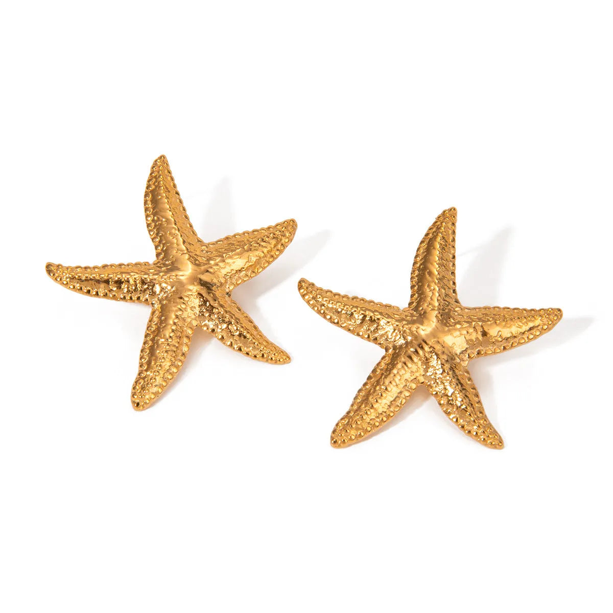 Gold starfish earrings with electroplated finish on stainless steel, animal zodiac design