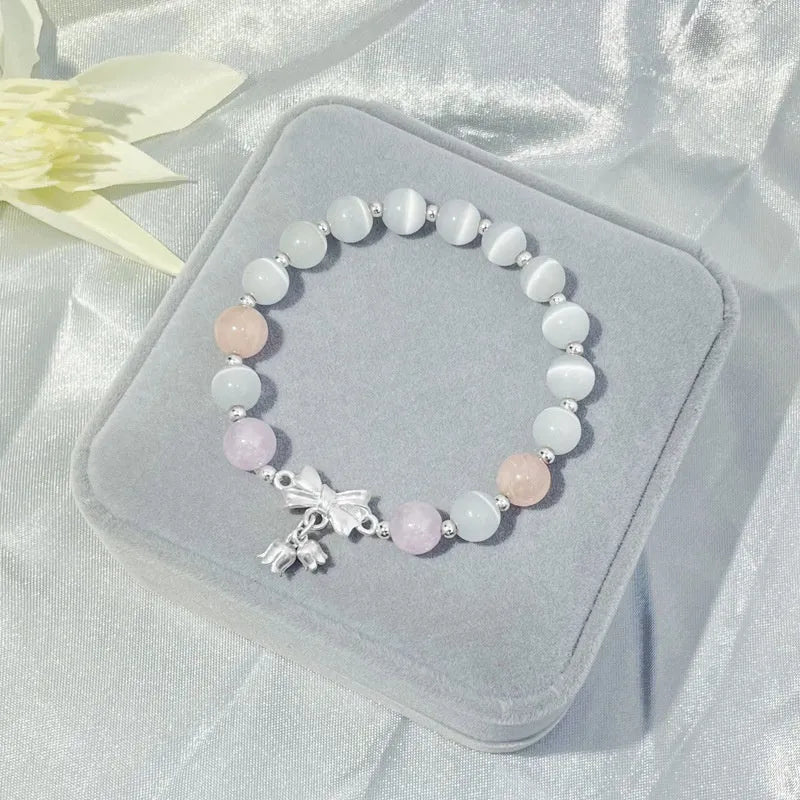 Lavender amethyst opal crystal bowknot bracelet with 10mm size and electroplated finish