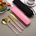 304 stainless steel portable cutlery set with gold knife fork spoon and mesh bag