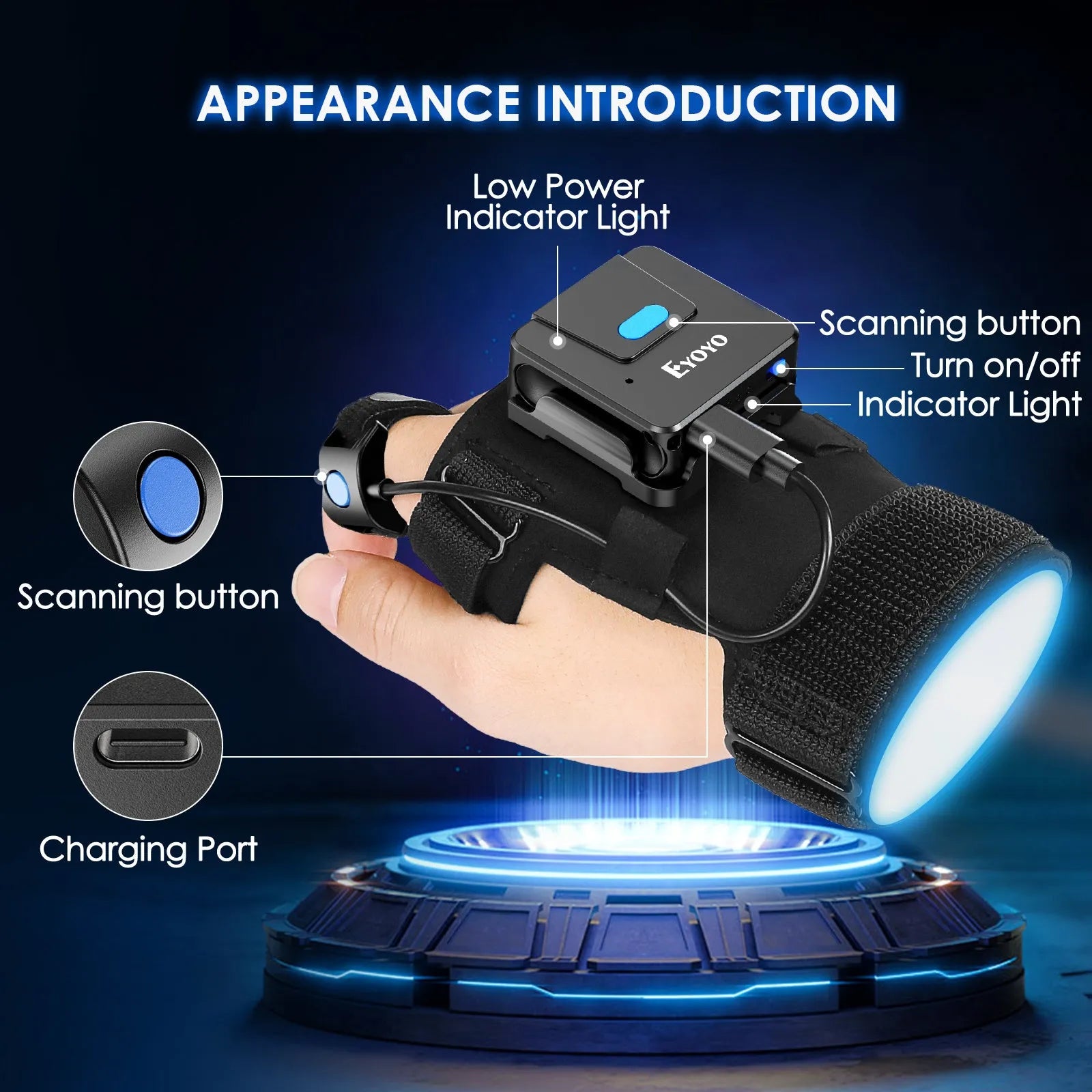 Portable wrist-mounted Bluetooth barcode scanner with laser scanning technology