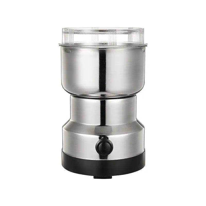 Electric domestic flour mill with stainless steel body, compact 13x21 cm size, and 1-3 litre capacity