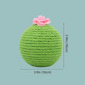 Green cactus-shaped cat scratcher with sisal fibres and attached tumbler ball for indoor play