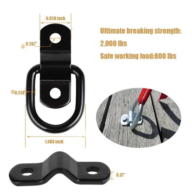 Galvanised pull ring floor hook for truck cargo securing in black finish