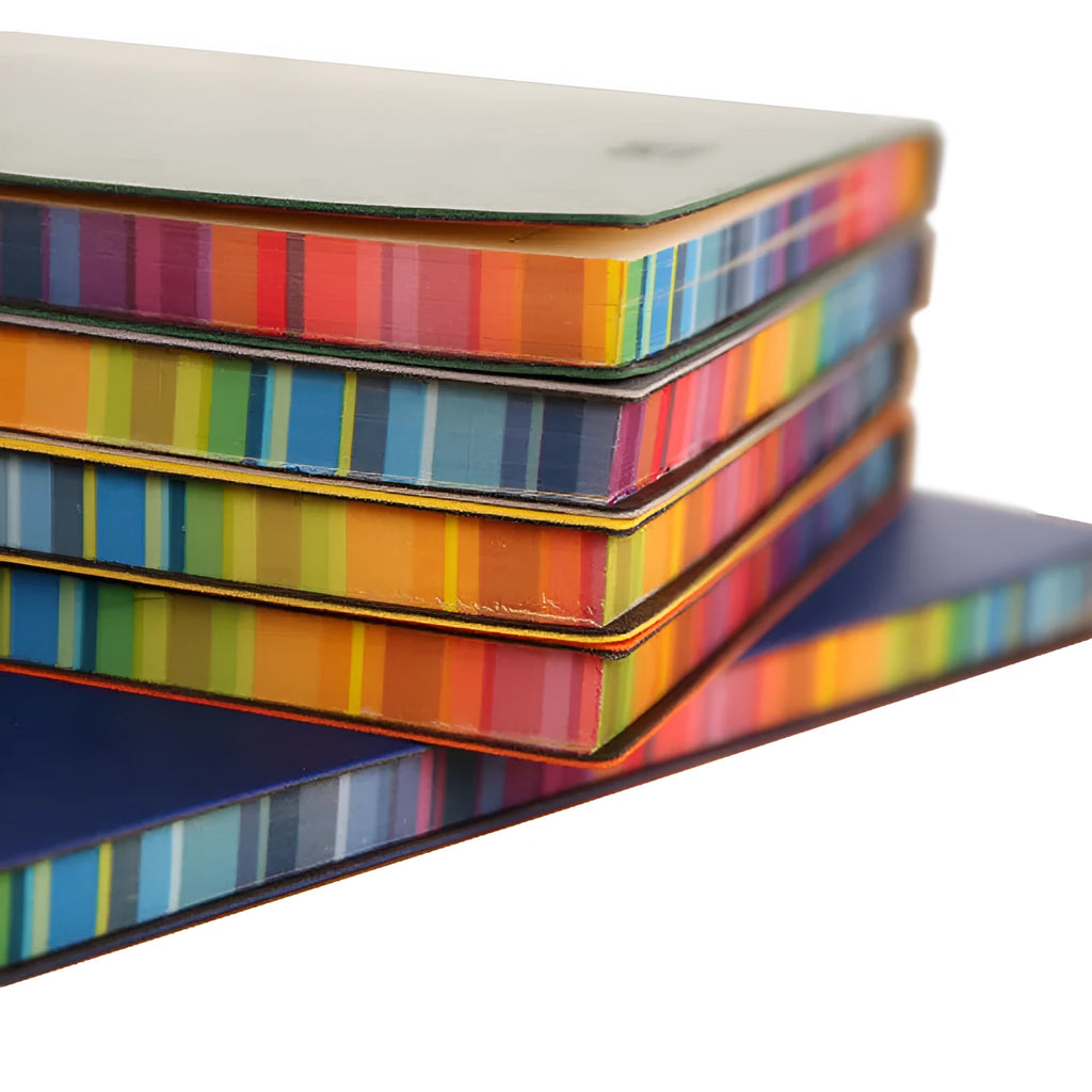 Rainbow side A5 notebook with PU leather back cover and 100g Daolin paper, black colour option, on a flat surface
