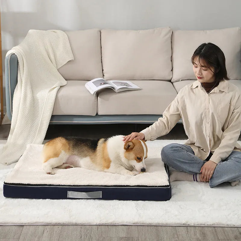 Removable washable memory sponge dog mat in brown colour showing textured shu cotton velvet sponge fabric surface