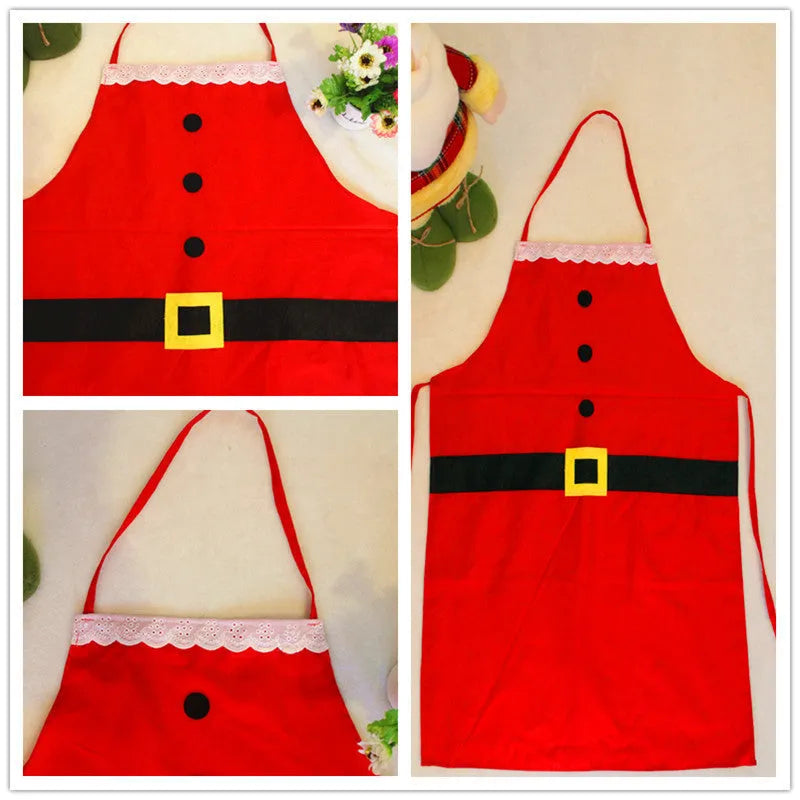 Red Merry Christmas apron in adult and children's sizes with adjustable straps