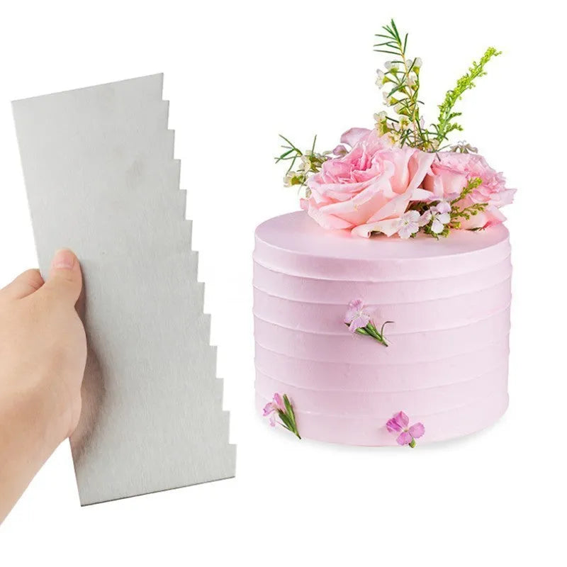 Stainless steel cake scraper with polygon pattern edges for cake decorating