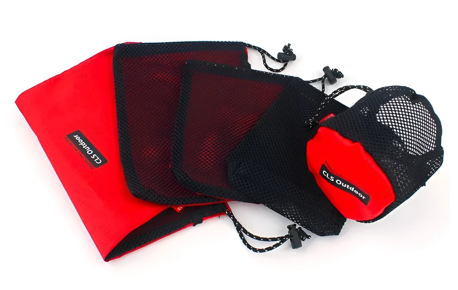 Five Oxford drawstring bags with 200D cloth and mesh in a set for storage and travel