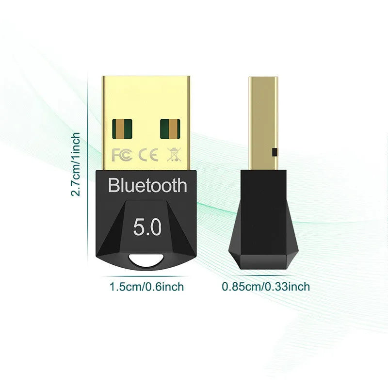 Black Bluetooth 5.0 USB adapter for desktop computer and notebook audio transmitter receiver with 20m range