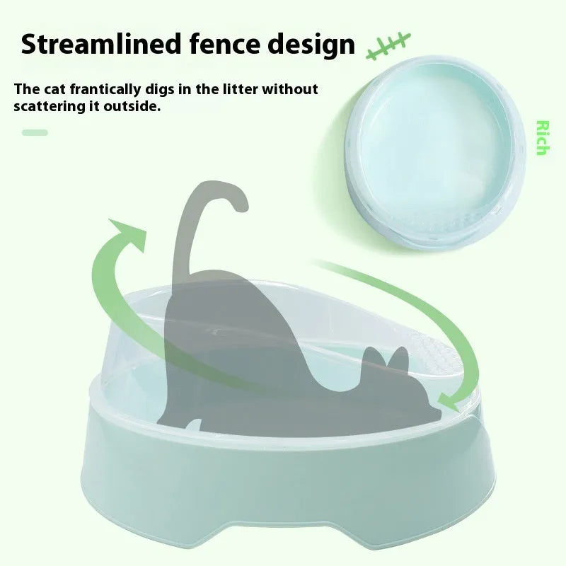 Round PP plastic cat litter box in mint green or soft fog pink colour, available in large and small sizes