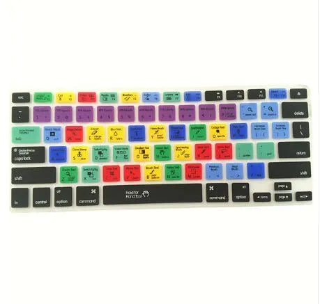 Silicone keyboard cover with Adobe Illustrator shortcuts for MacBook Pro Air 13 15 17, 28.7cm x 11.9cm.