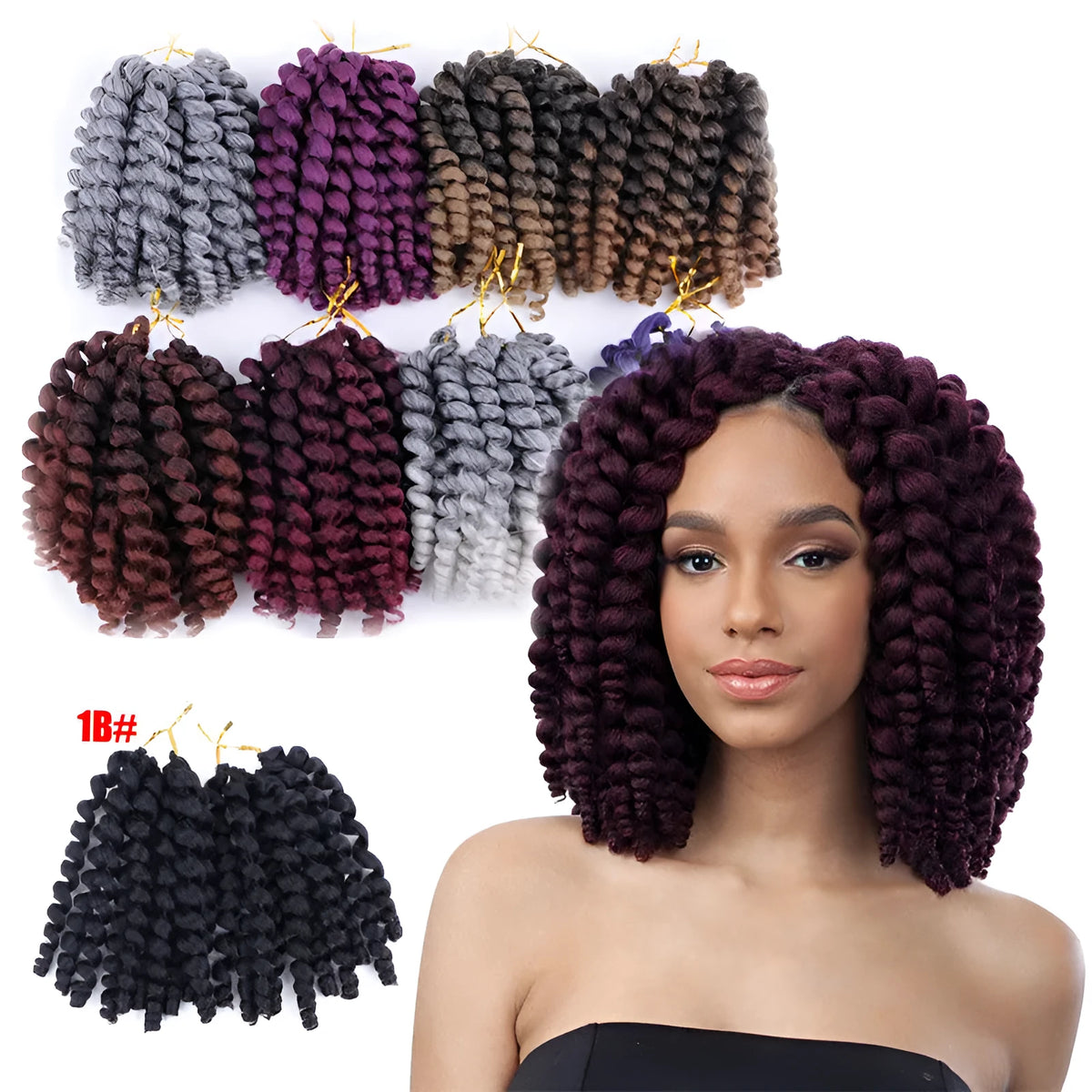Short curly wig with Risi hairline, flat or oblique bangs, shown in a choice of 17 colours including 1B, 2, 27 and 30.