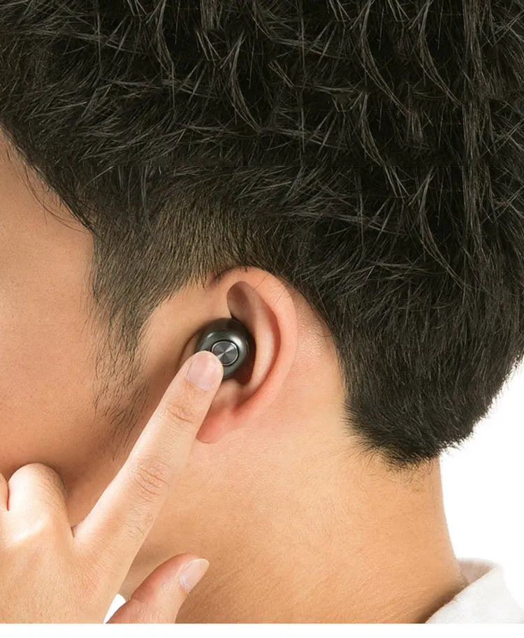 Black wireless Bluetooth headset for hands-free calling with ear hook design