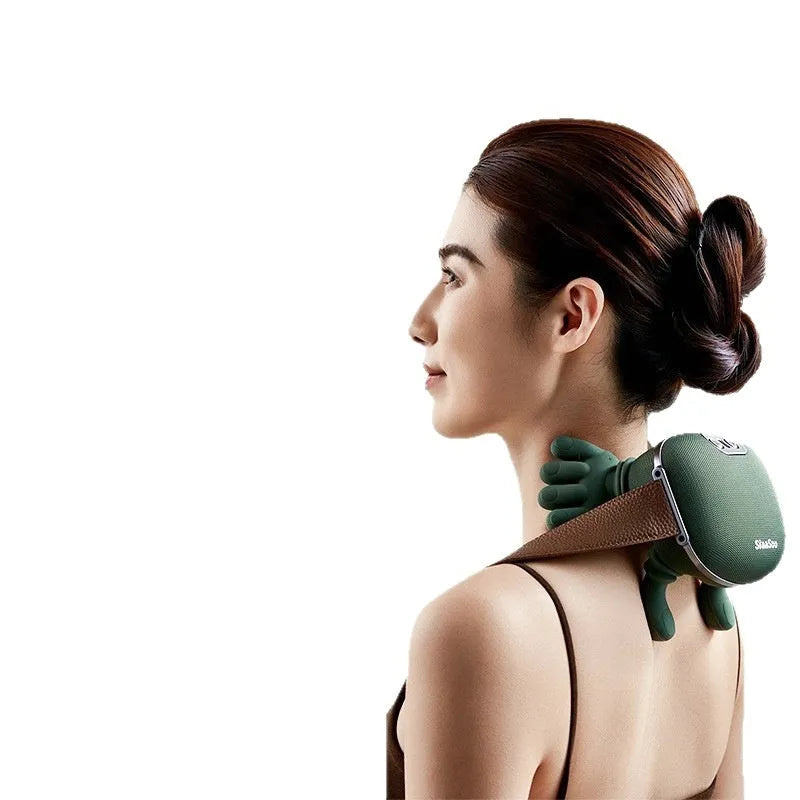 Cordless electric neck and shoulder massager in N7 moss green, with 4D kneading and heat
