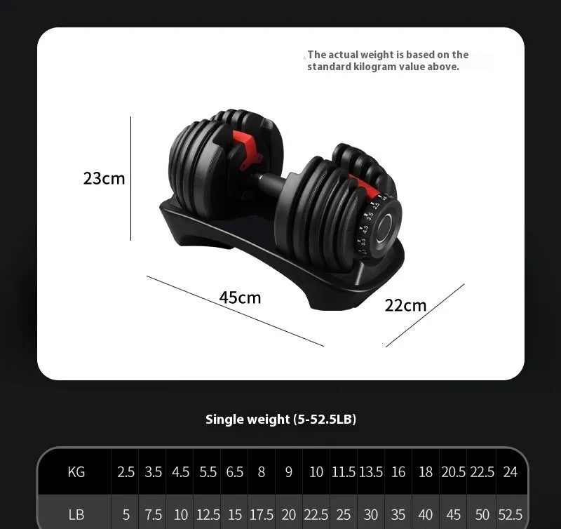 Adjustable 15 gear dumbbell with steel plate and plastic construction for men's fitness