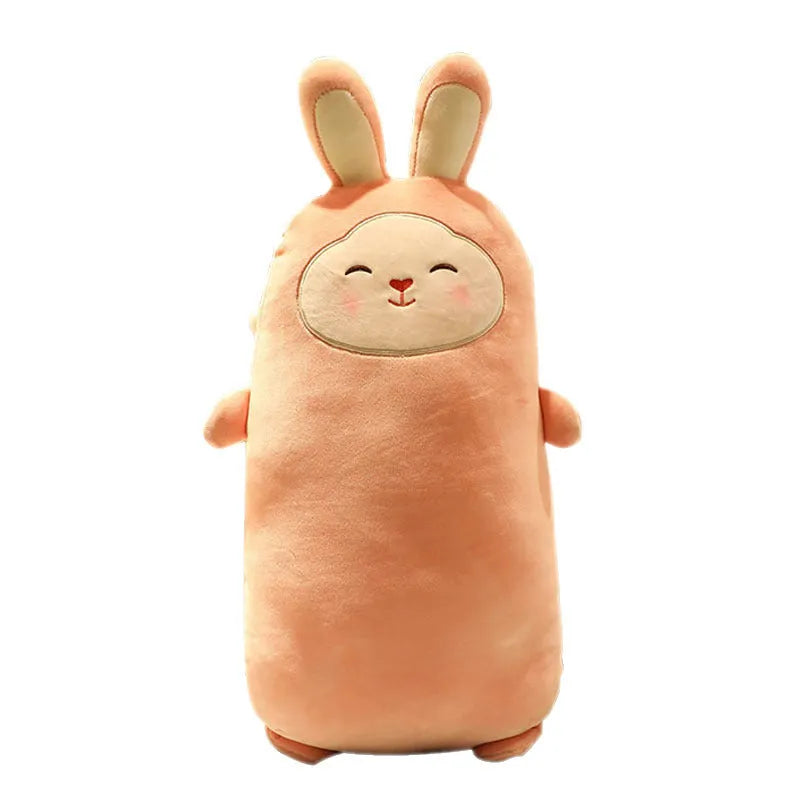 Cherry blossom pink plush rabbit doll with a soft fabric body, shown in 55cm, 75cm and 100cm sizes.