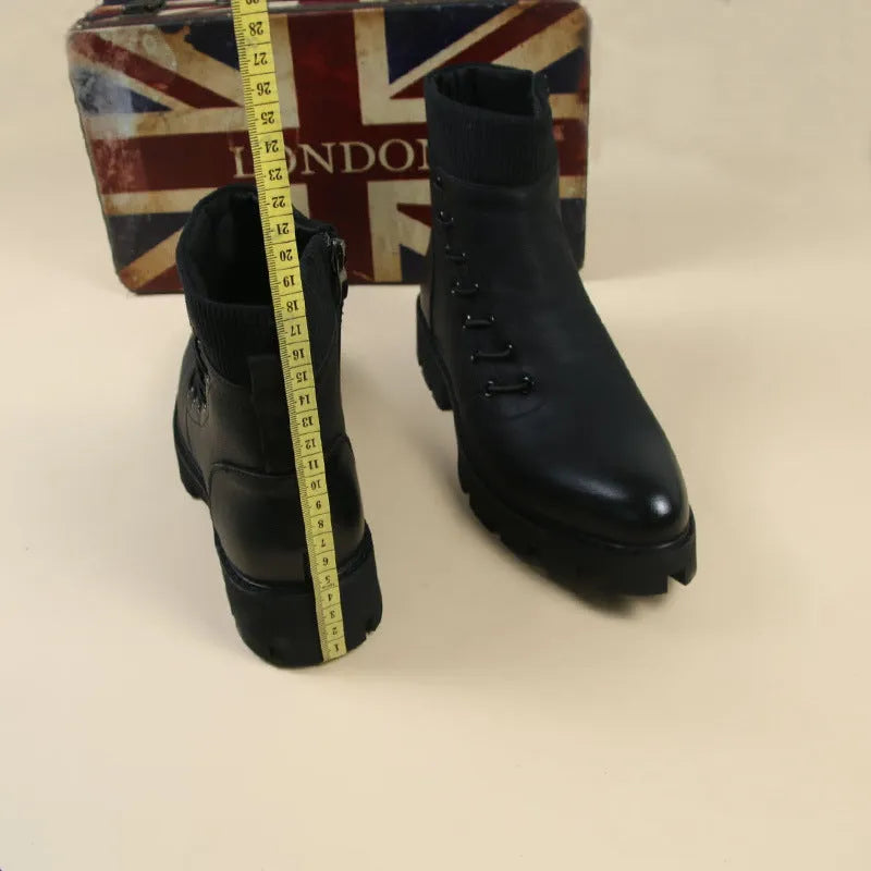 Men's black microfiber ankle boots with lace-up front and rubber sole for spring