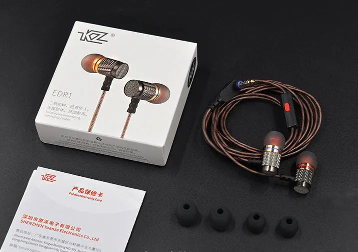 EDR1 metal subwoofer in-ear headphones with black silicone cable and 3.5mm plug