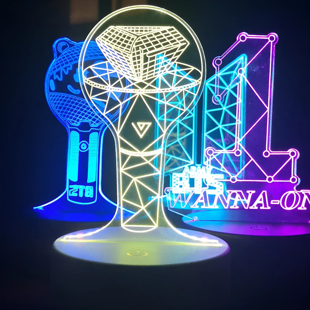LED light-up acrylic display stand for BTS Tower Gem merchandise with clear base