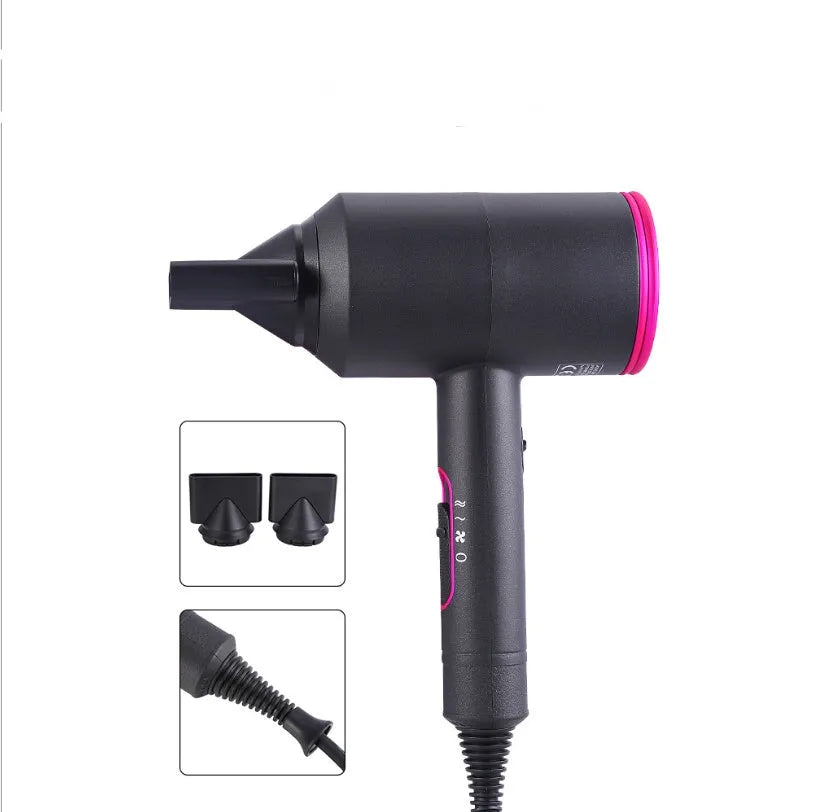 Hammer hair dryer in iron gray with red, AC motor, negative ion, three-speed, hot cold air, overheat protection, diffuser nozzle