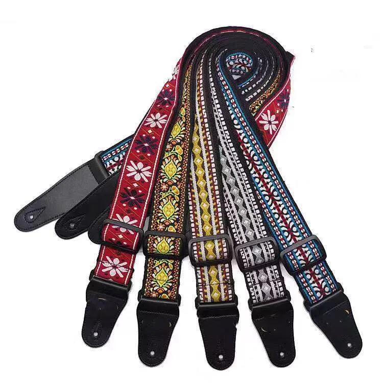 Embroidered guitar strap, adjustable 135-150cm, 5cm wide, thicker 1.8-2.0mm webbing, style S113 A