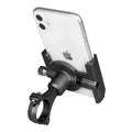Aluminium bicycle phone holder mounted on handlebar holding mobile phone